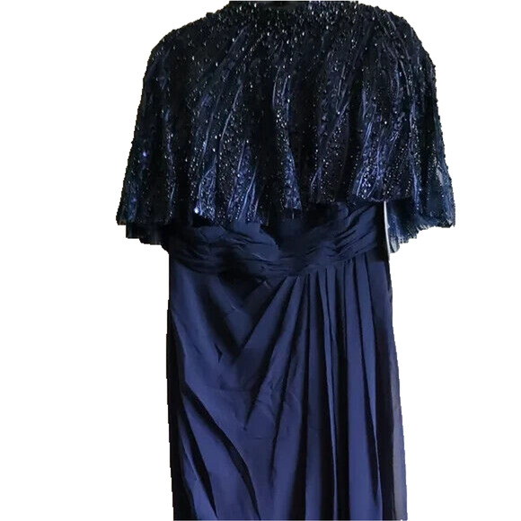 Mac Duggal Sleeveless Gown with Embellished Cape Sz 14 Navy Blue 20467 $598 - Picture 4 of 6